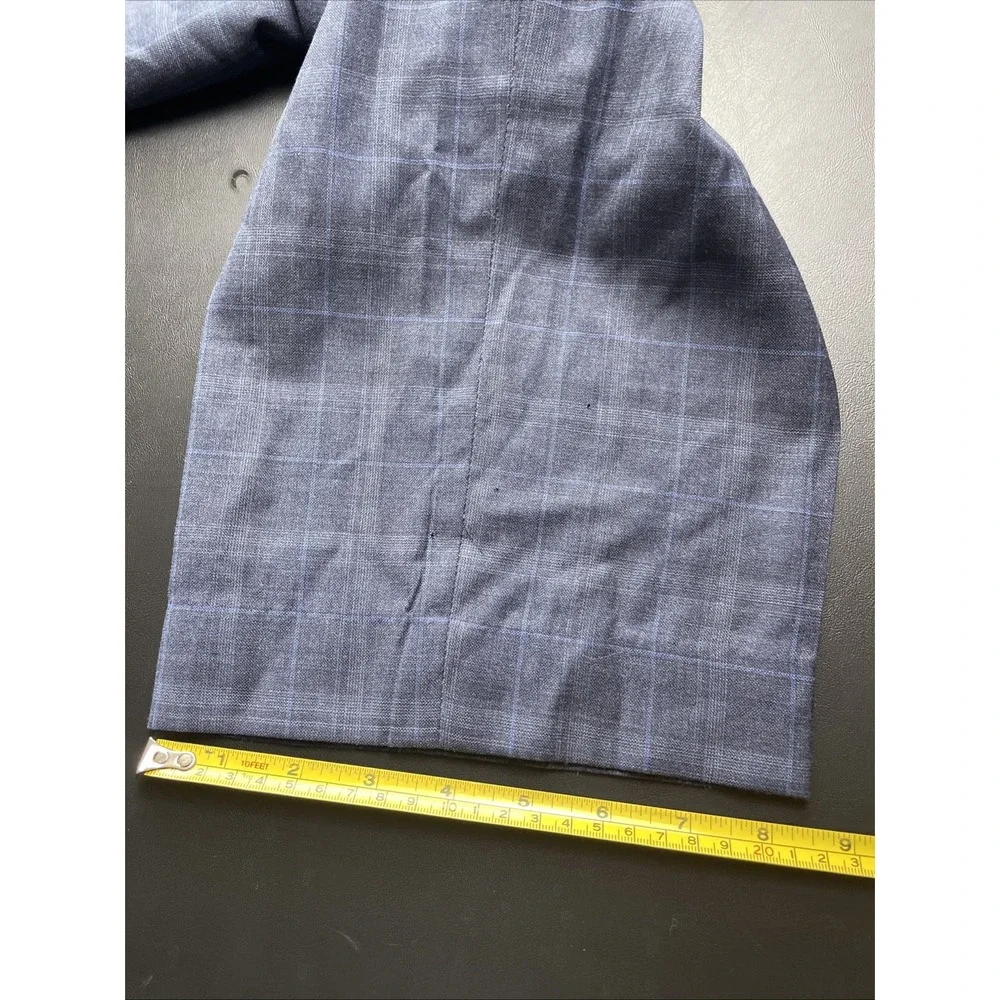 Max Davoli Baroni Suit 48S 100% Wool Super 150s Blue Plaid Pants 42 x 29